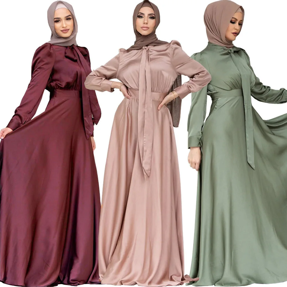 

Abaya Turkey Satin Hijab Muslim Maxi Dress Summer Caftan Eid Abayas for Women Dubai Islam Clothing Kaftan Vestido Arabe Mujer