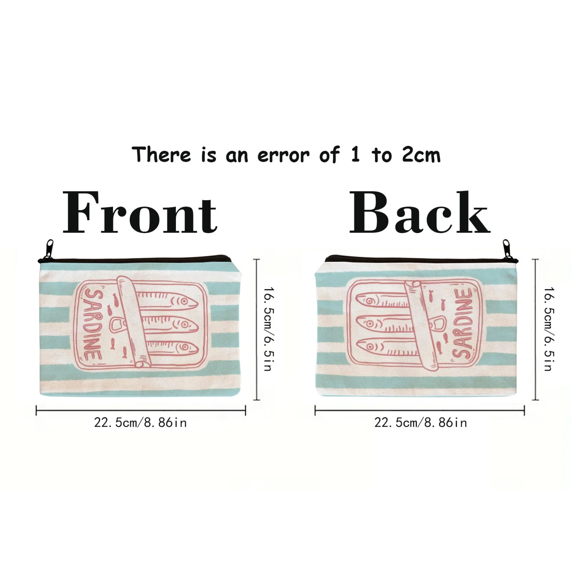 ユニセックス大人用化粧ポーチ、ブルーのポータブルメイクアップバッグ、トレンディなイワシプリントのジッパー付き洗面用具ケース、旅行用アクセサリー