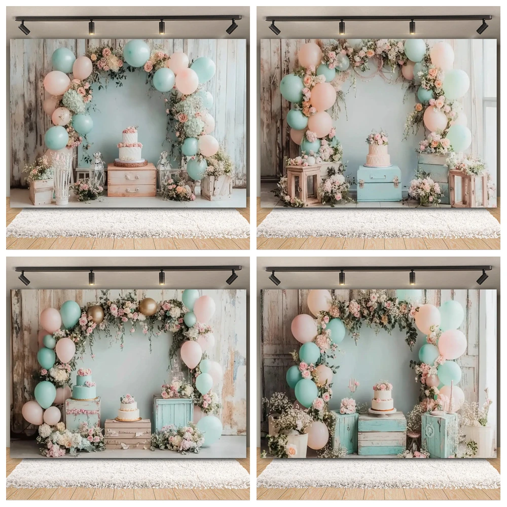 

Spring Floral Easter Photography Backdrop Vintage Flower Wall Wood Door Bookshelf Luggage First Travel Kids Birthday Background