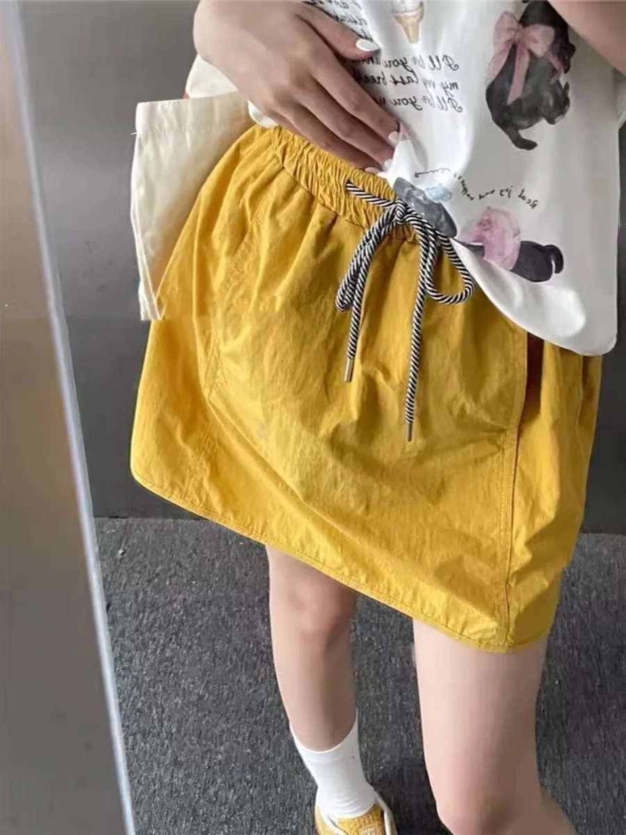 

Юбка А-силуэта с высокой талией для невысоких женщин, быстросохнущая, повседневная, летняя, спортивная, в корейском стиле