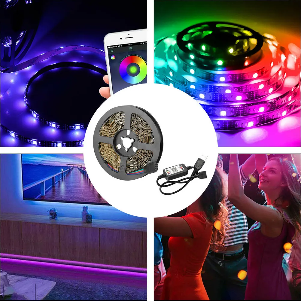 

1 Meter App Control LED Strip Light 5050 Rgb Color Change Wireless Backlight Music Sensor Adjustable