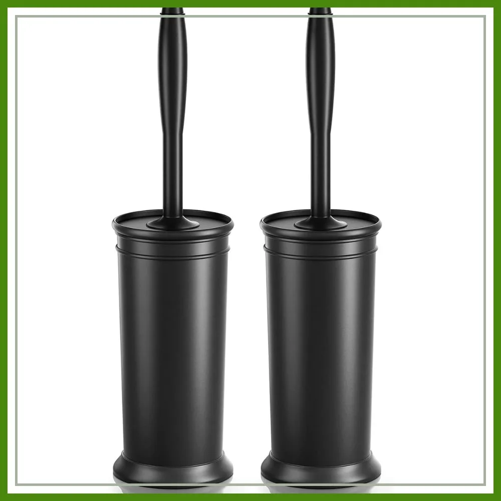 

Toilet Brush and Holder 2 Pack, Extra Long Handle, Space Saving, Durable Deep Cleaning (Black)