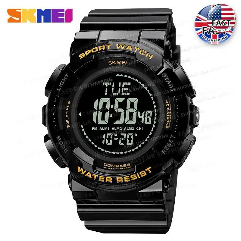 

SKMEI мужские спортивные электронные часы новые светодиодные водонепроницаемые светящиеся шоковые ручные часы с компасом альграммы для мужчин цифровые наручные часы