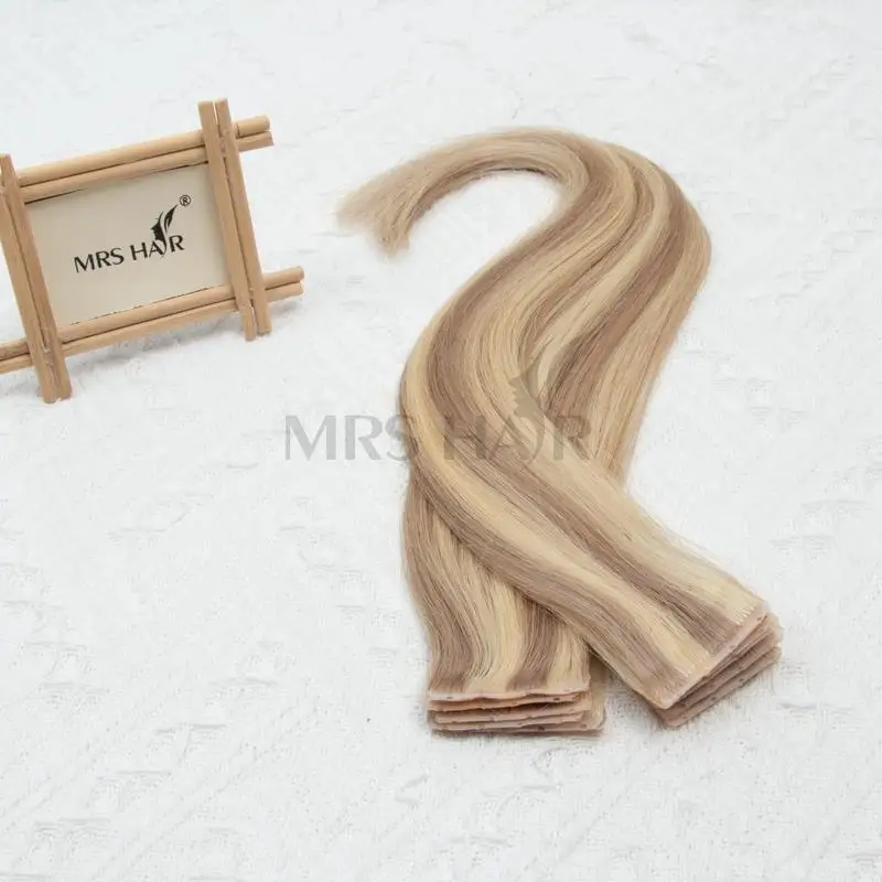 MRS HAIR-Cinta de PU para extensiones de cabello humano, doble lengüeta, con agujeros, sin pegamento adhesivo, microcuentas en el interior, marrón, 40 gramos, 10 Uds.