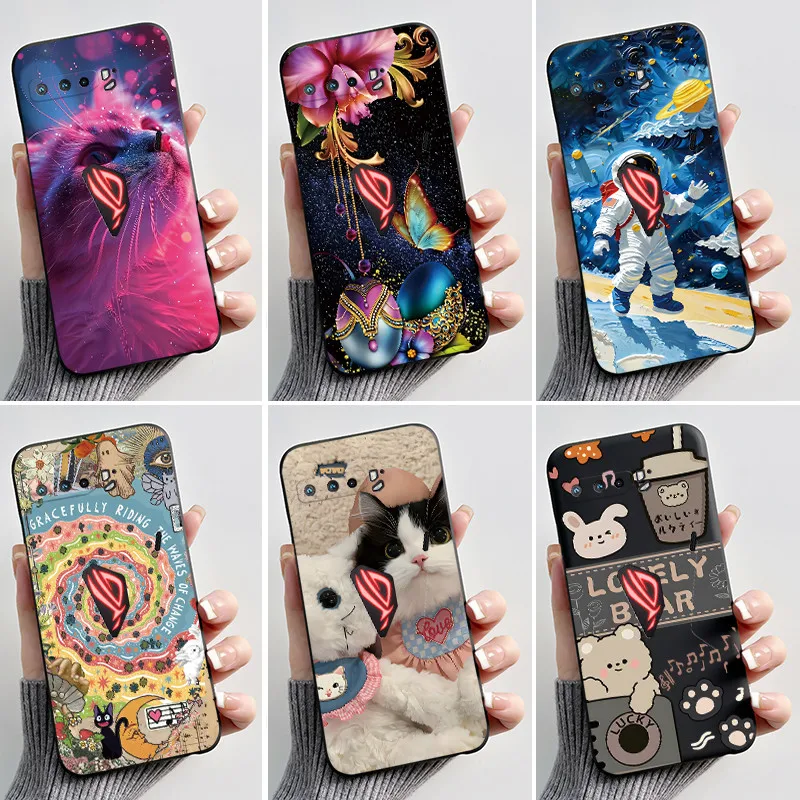 Casing For Asus ROG Phone 3 ZS661KS I003D I003DD Case Aesthetic Fashion Cute Cat Soft Silicone Black TPU Shockproof Back Cover