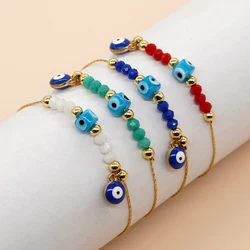 Go2boho Summer Handmade Fashion Jewelry Multi Color Crystal Beads Evil Eye Gold Plated Bracelets For Women Party Accessories