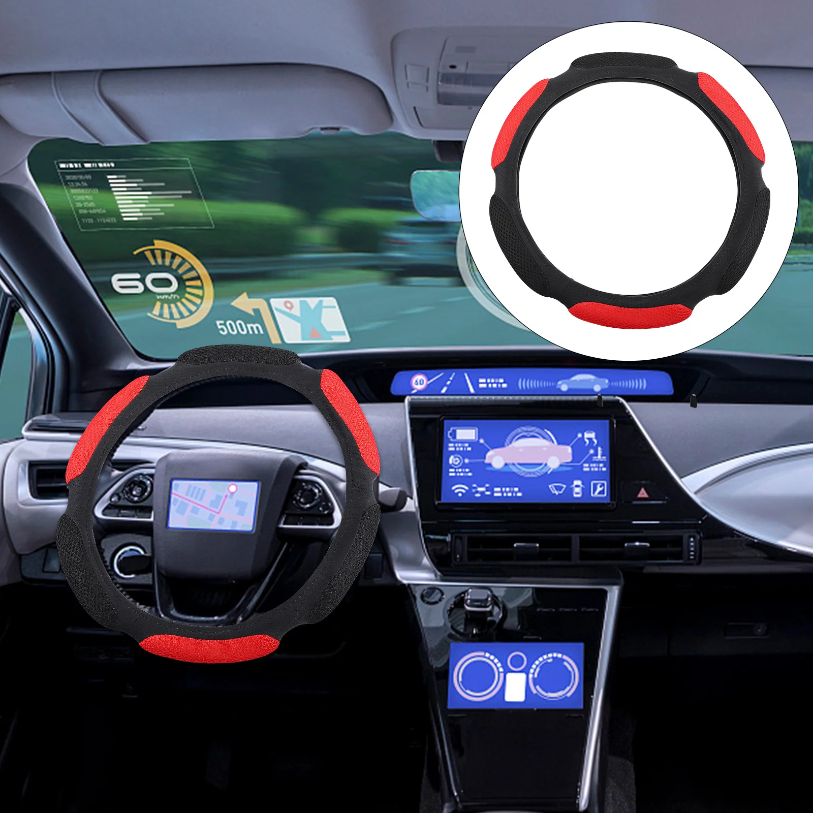 

1pc Universal 3D Non-Slip Steering Wheel Cover Smooth Premium Material Fit For Car Auto Accessory Decor Automotive Interior