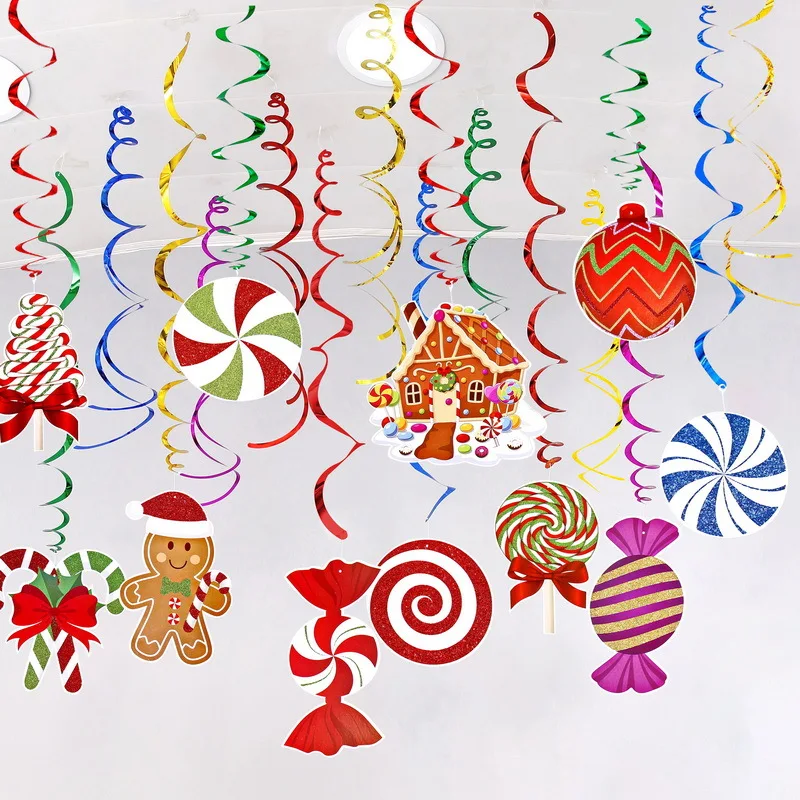 

30 Pcs Candy Cane Christmas Hanging Swirl Decorations - Spiral Ceiling Ornaments for Christmas & New Year Party