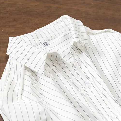 

Korean Light Maturity Vertical Stripes Women's Shirt Loose Career Personality Drapey Chiffon Outerwear Long Sleeve Collar