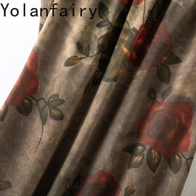 YOLANFAIRY Sukienka damska letnia luźna maxi bez rękawów z jedwabiu morwowego 93%, vintage, róża, z kieszenią