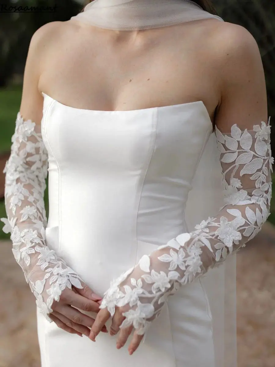 Lace Wedding Gloves Appliques Beaded Sleeveless Bridal Sleeves Bride Formal Party Wedding Accessory