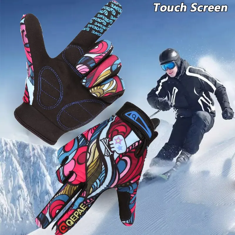 Print Cycling Gloves Bike Bicycle Sports Full Finger Hiking Gloves Mesh GEL Winter Gloves Men Women