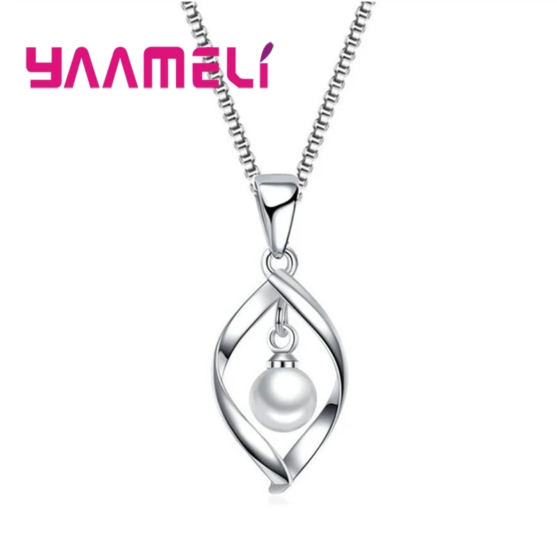 Temperament 925 Sterling Silver Rotate Freshwater Pearl  Pendant Necklaces For Woman Girls Wedding Party Fashion Jewelry Gifts