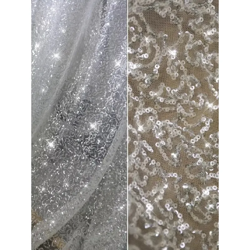 

155CM Wide, New Fashionable Beaded Sequins Shiny Fish Scale Fabric Wedding Dress Dress Dress DIY Clothing Decoration Accessories
