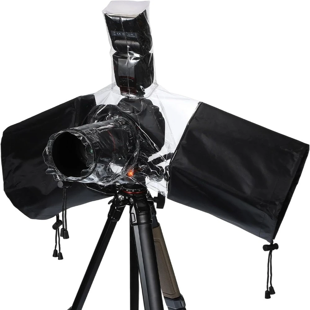 Waterproof Camera Rain Cover, Nylon DSLR Sleeve Protector with Hand Sleeves for Canon Nikon Sony, Fits Lens Up to 8" view 2