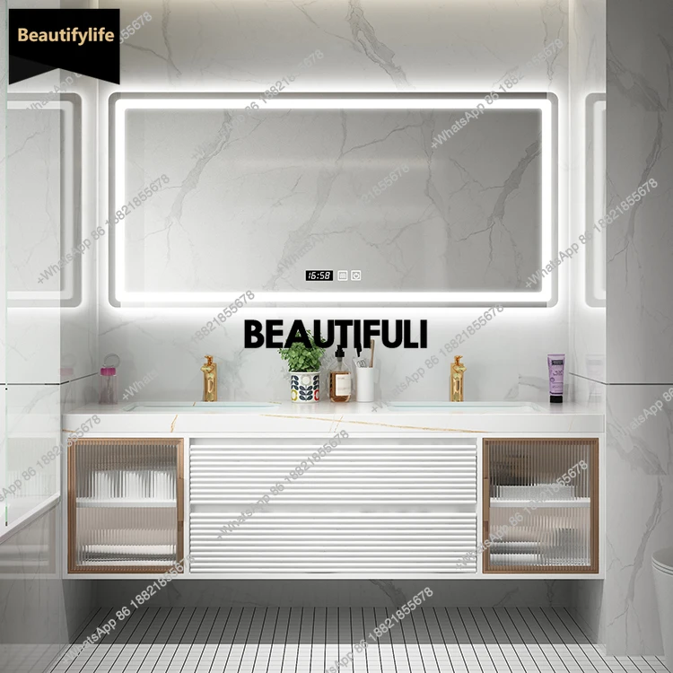 

B567 Bathroom Cabinet Rock Plate Double Wash Basin Solid Wood Intelligent Waterproof Solid Wood Set Combination Bathroom Toilet