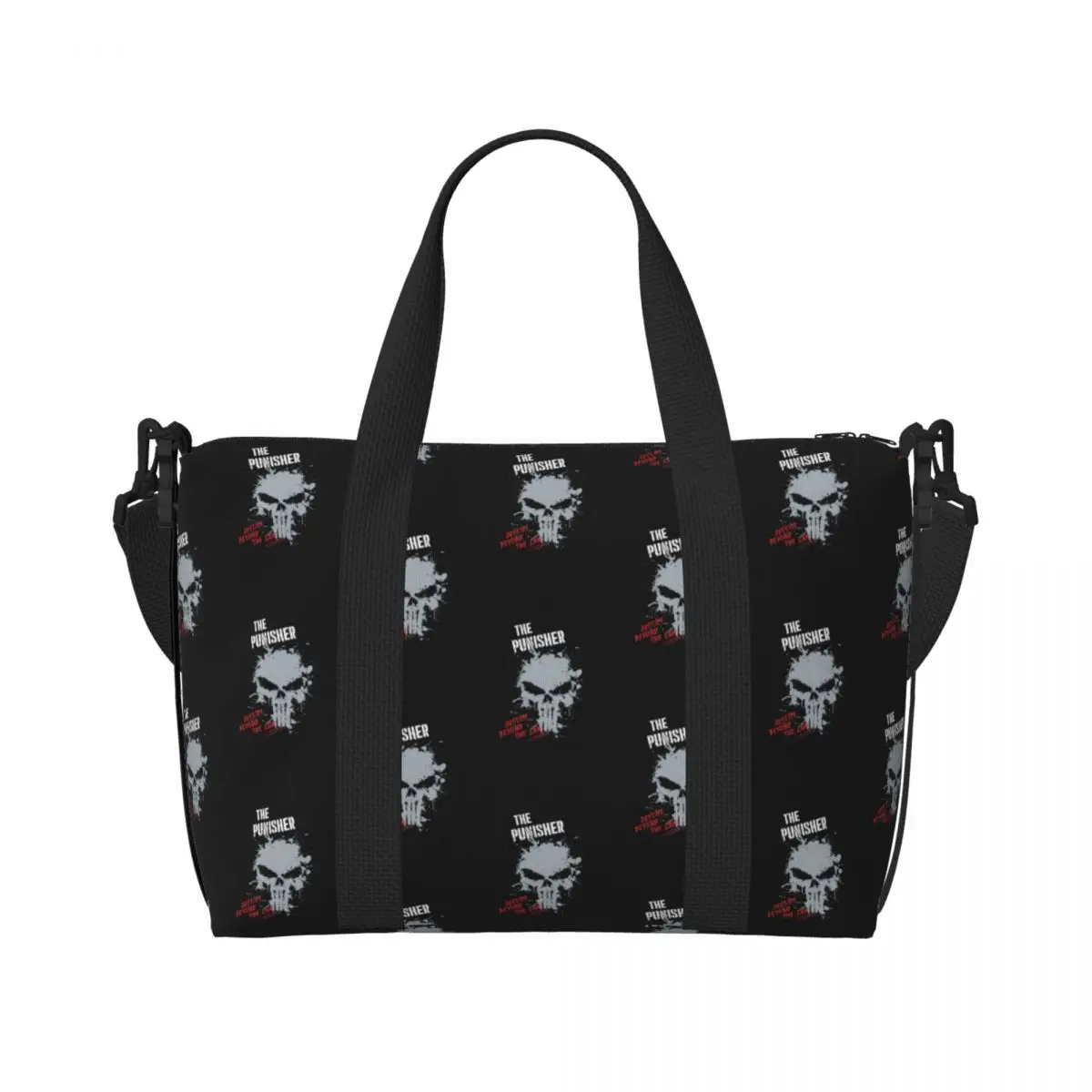 

Custom Punisher Skull Symbol Beach Tote Bag Women Cartoon Design Large Compartment Beach Gym Travel Bags