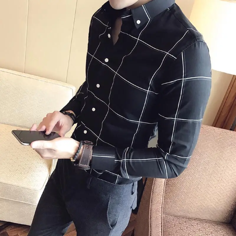 Fashion Printed Lapel Button Plaid Shirt Men\'s Clothing 2022 Autumn New Oversized Loose Casual Tops All-match Korean ShirtS