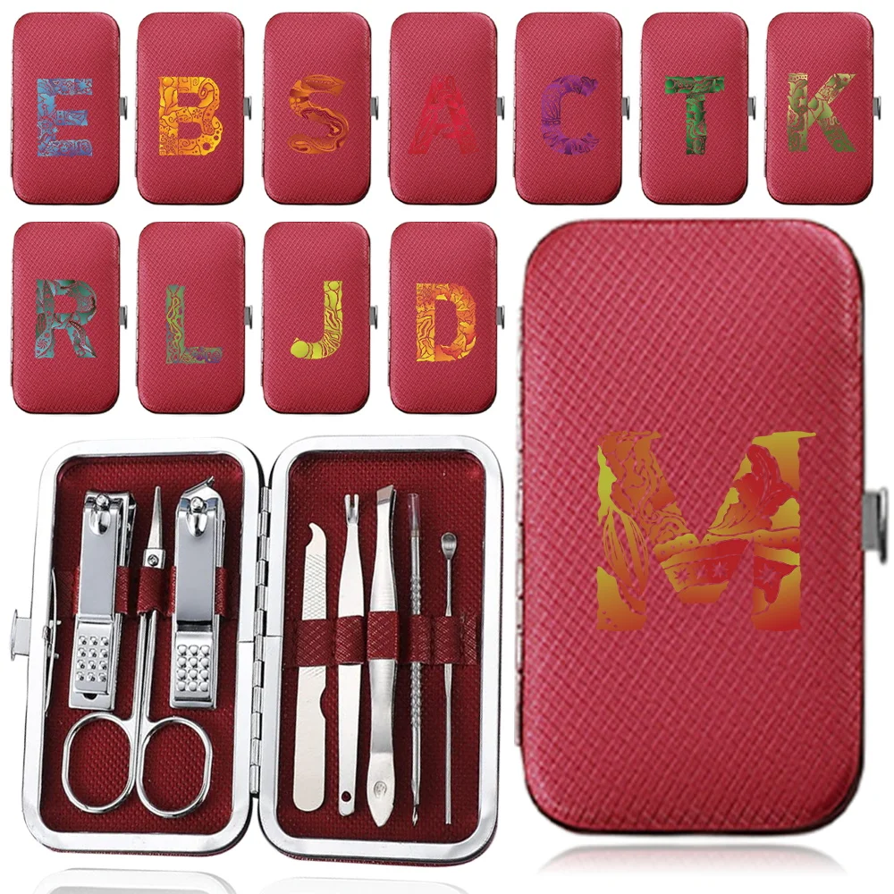 8Pcs Nail Scissors Set Special Nail Clipper Manicure Beauty Tool Box Pedicure Kit Portable Organize Engrave Image Letter Pattern