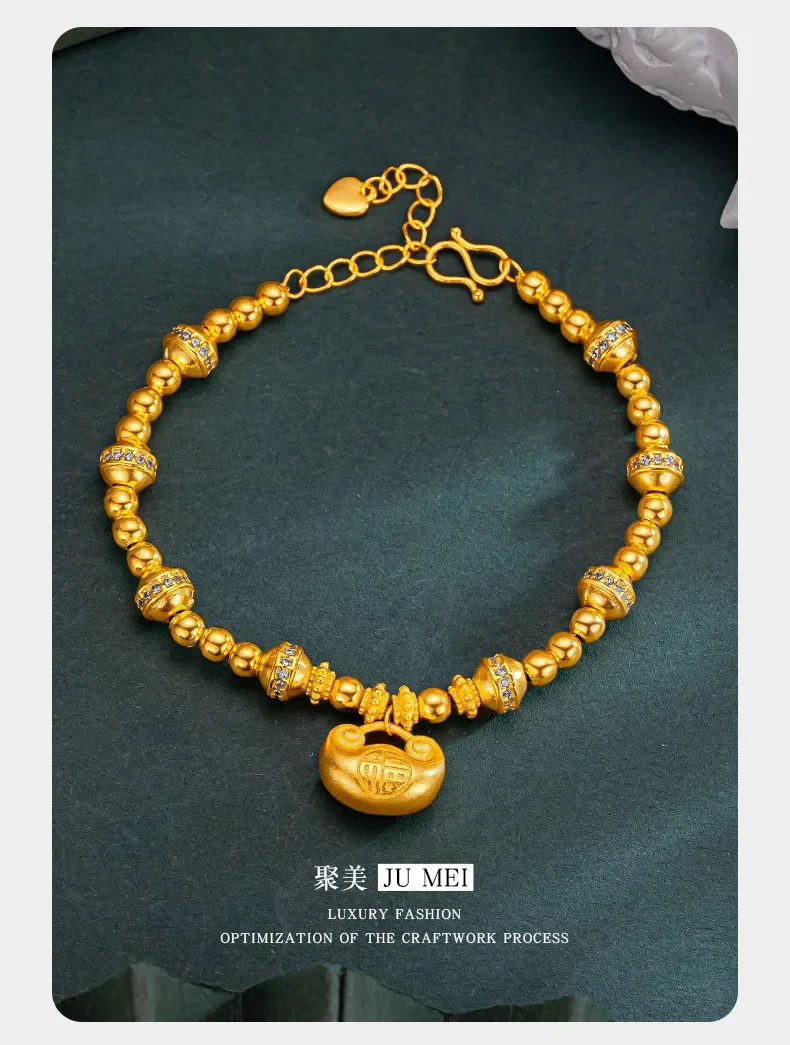 NovaGlod New Chinese style 24K real gold Ruyi gold lock bracelet Fuzi Jintuo 9999 diamond inlaid bracelet versatile and high-end