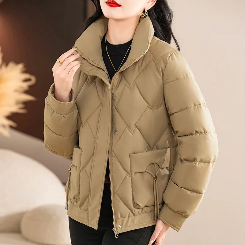 2025 Fashion Autumn Winter Parkas Women's Short Coats Cotton-padded Jacket Thicken Loose Stand-up Collar Overcoat Warm Jackets