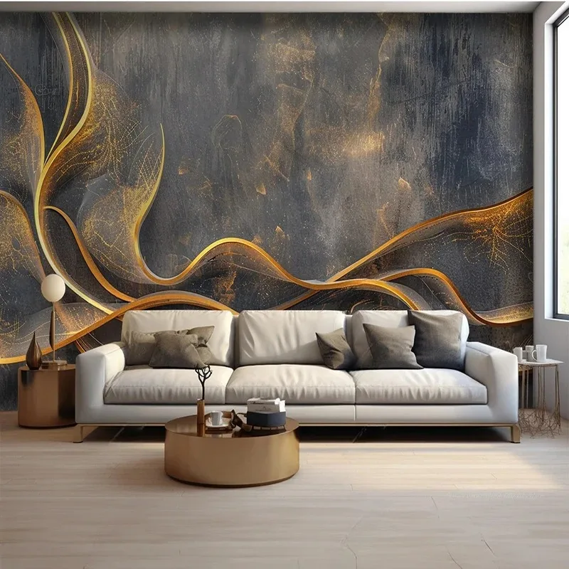 Custom Mural Wallpaper Creative Abstract Streamline Silky Gold Lines Poster Living Room Bedroom TV Background Home Decor Fresco