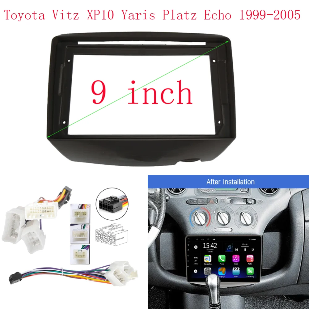 9-calowy ramka wykończeniowa radia samochodowy dla Toyota Vitz XP10 Yaris Platz Echo 1999-2005 zestaw do przycinania Panel ramka GPS samochód z