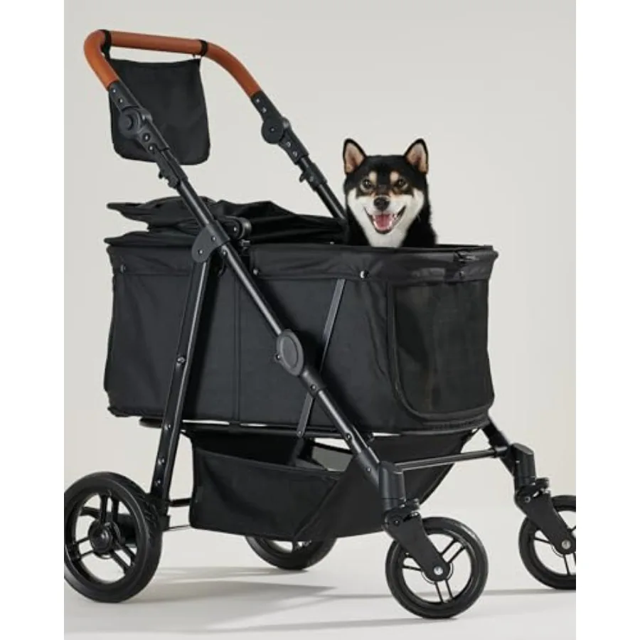 Medium Dog Stroller for Large Dogs Up to 66lbs All-Terrain with Adjustable Handle Canopy Sun Shades Storage Organizer Waterproo