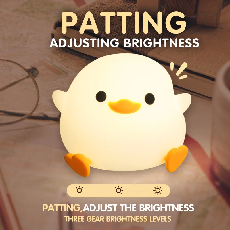 Cute Duck Night Light Silicone Material Touch Sensor USB Charging Birthday Gift Holiday Gift Bedlight