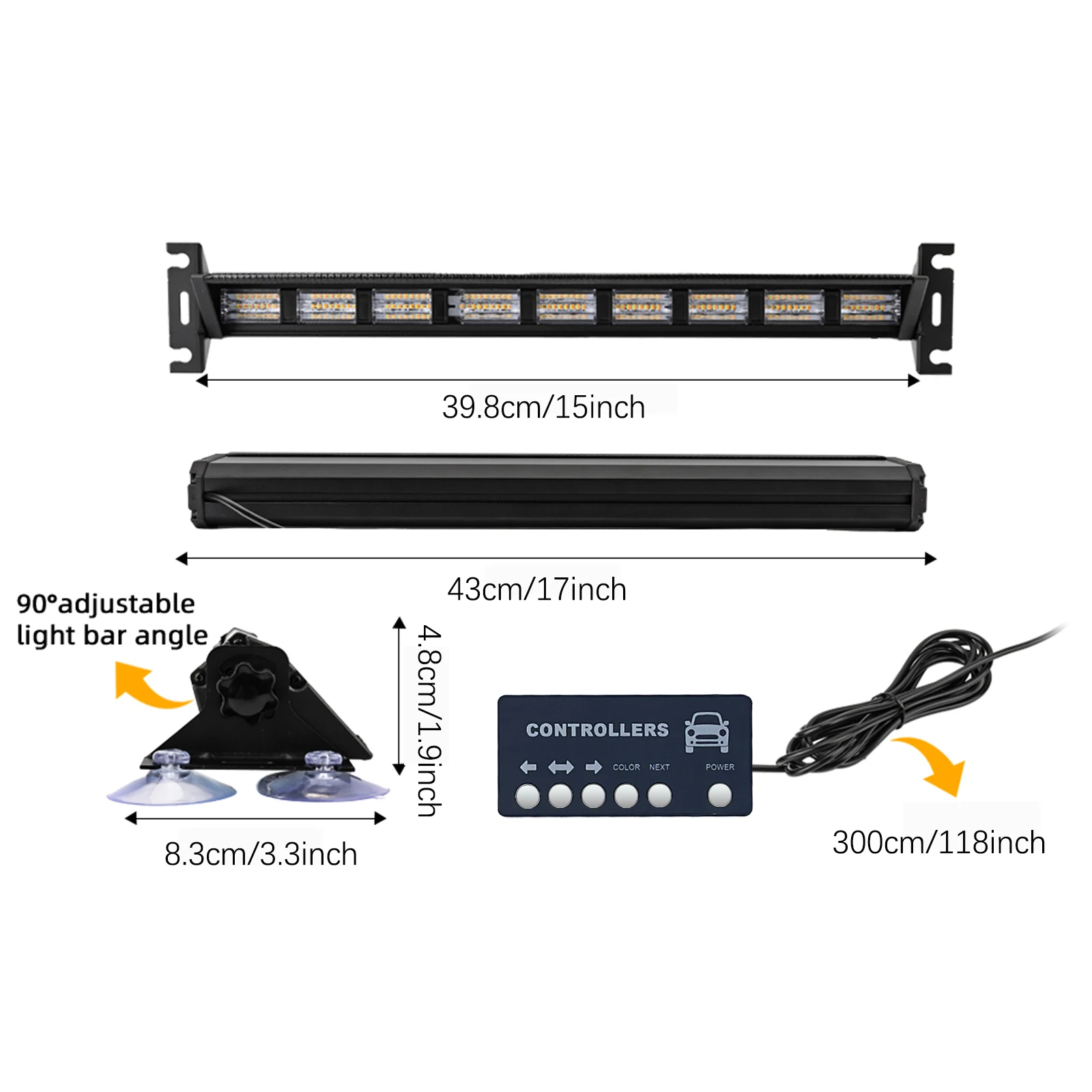 LED Dual Sun Visor Light Bar with Split Bracket and Vacuum Suction Cup, 162 LED Interior Windshield Emergency Hazard Warning Fla