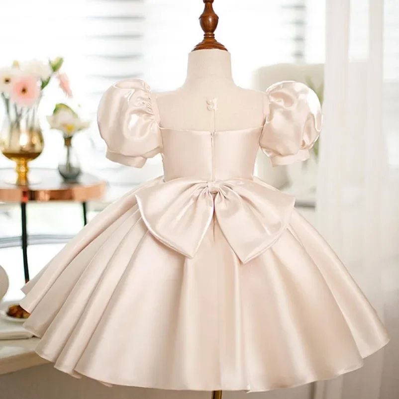 High-End Children\'s Baptism Princess Evening Gown Bow Puff Sleeve Design Wedding Birthday Party Girls Dresses For Eid  A2701