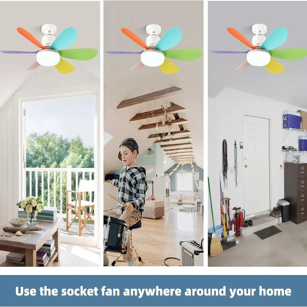 E27 40W fan light Socket Ceiling Fan with Light, 20.5in Screw Ceiling Fans with LED with Remote For Bedroom, Garage and Kitchen