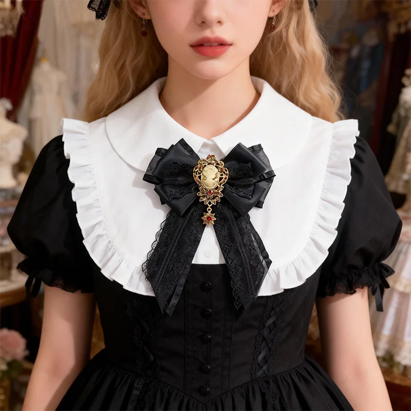 Women's Handmade Bow Ties Royal Style Vintage Lolita Lace Ribbon Accessories Brooches Fashion Korean French Shirt Collar Flowers