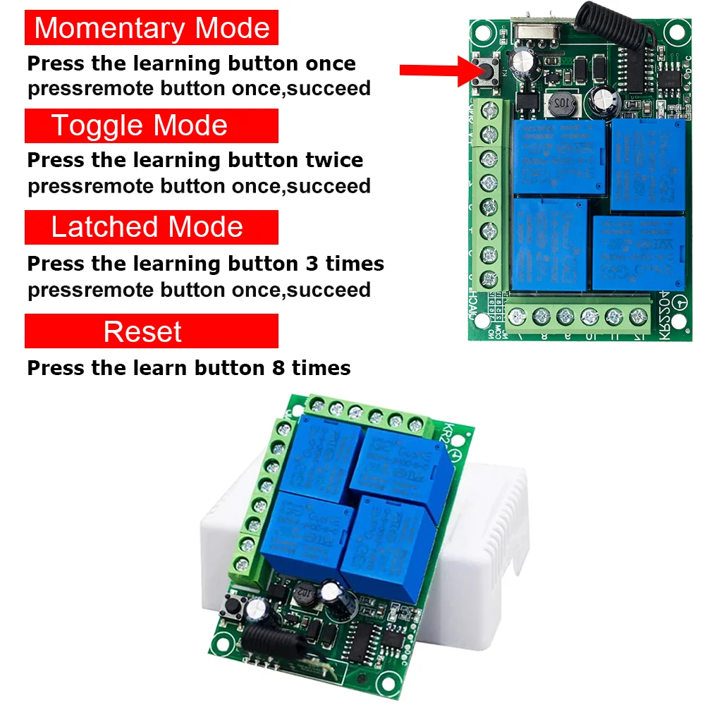 Mando a distancia inalámbrico Universal de 433Mhz, relé AC110V 220V, módulo receptor de 4 canales, transmisor 4B para luz de Motor de puerta de