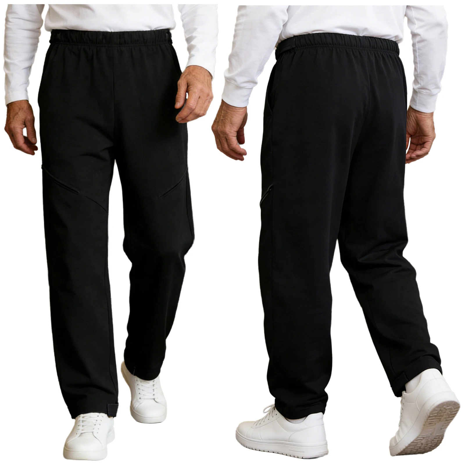 

Men Casual Loose Adaptive Long Pants for Elderly Caring Nursing Special Needs Zipper Waist and Legs Elastic Waistband Trousers