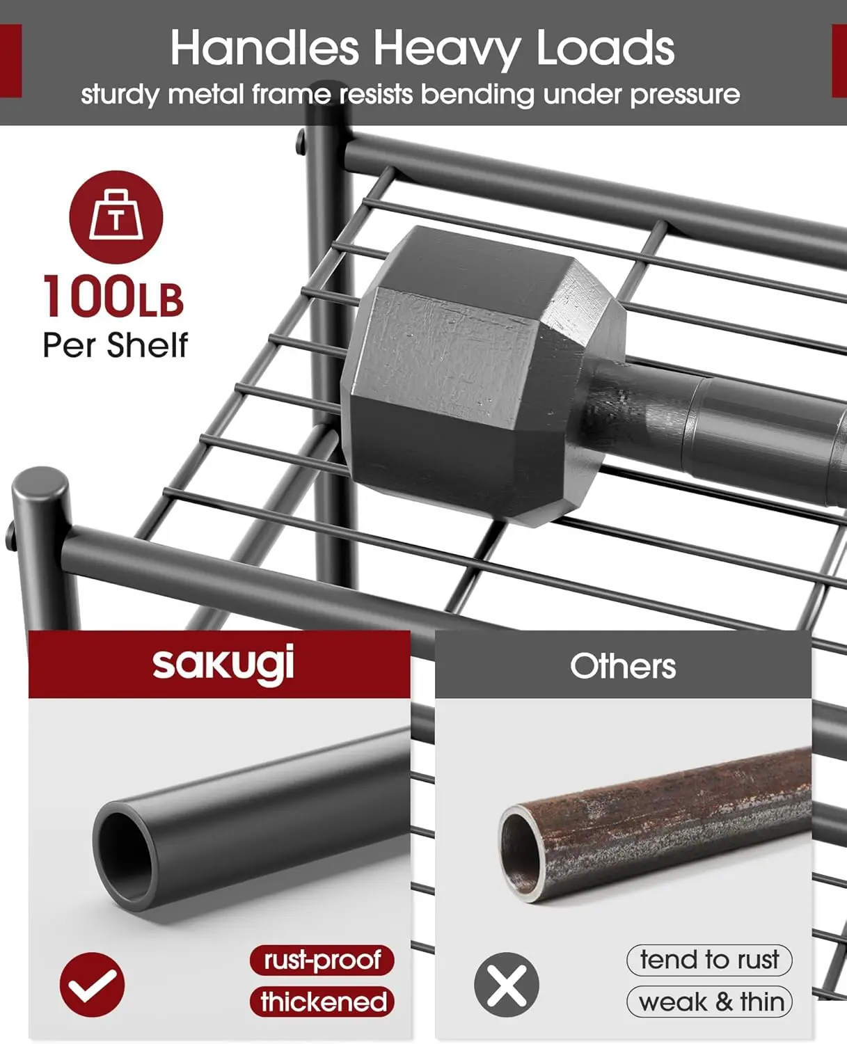 رف تخزين معدني شديد التحمل مكون من 5 طبقات مع خطافات، أقدام قابلة للتعديل للمرآب وغرفة النوم والشرفة - أسود #6