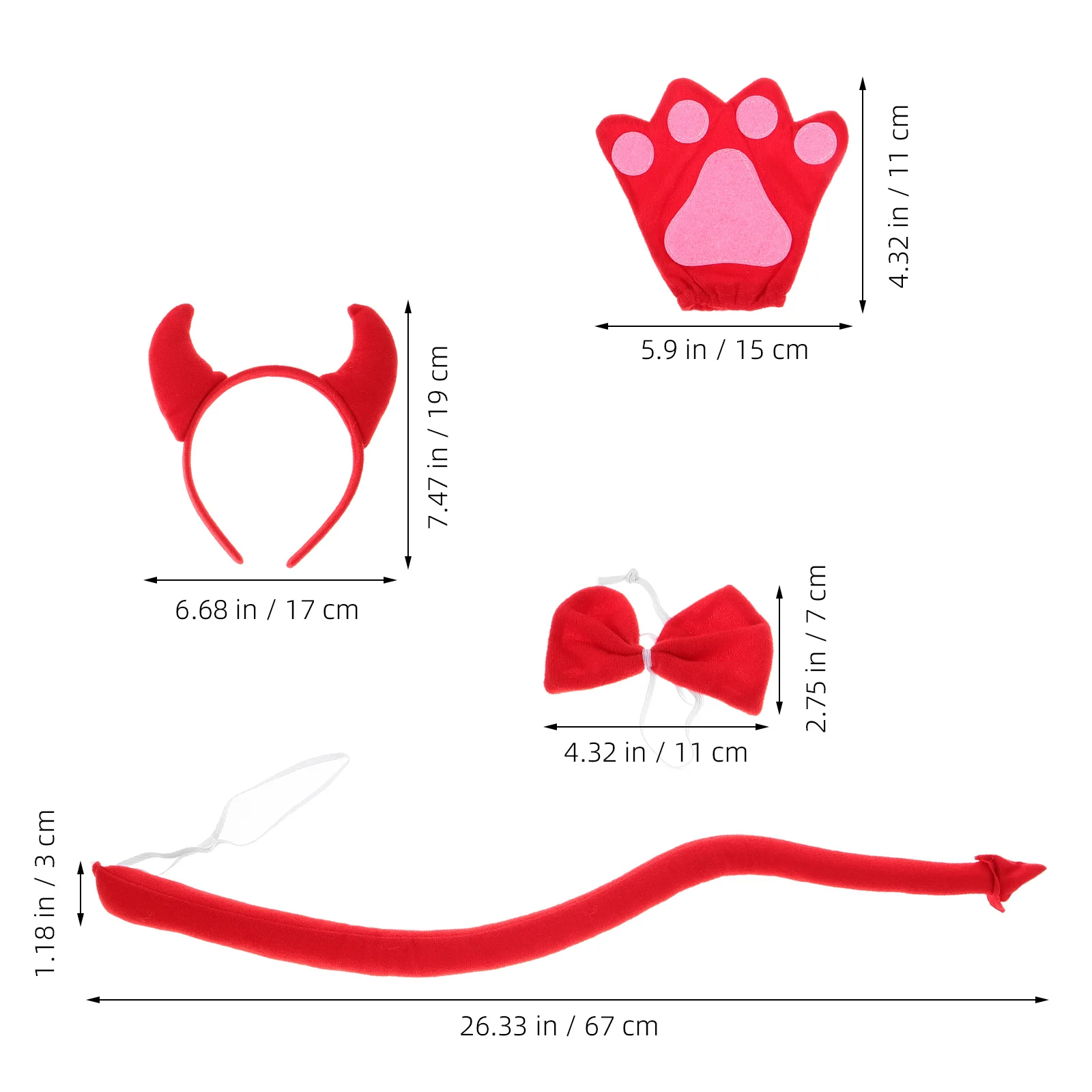 1 Juego de diadema con cuernos de diablo, conjunto de disfraz con pajarita y cola, accesorio de vestir para fiesta de Halloween, accesorios de Cosplay para cumpleaños