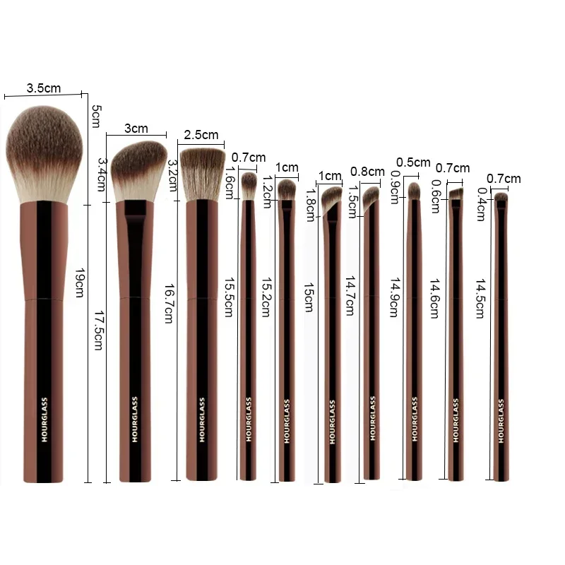 10pcs Hourglass Makeup Brush Set Easy To Wear Powder Sculpting Brush Diagonal Eye Shadow Concealer Nose Eye Brush Female Makeup