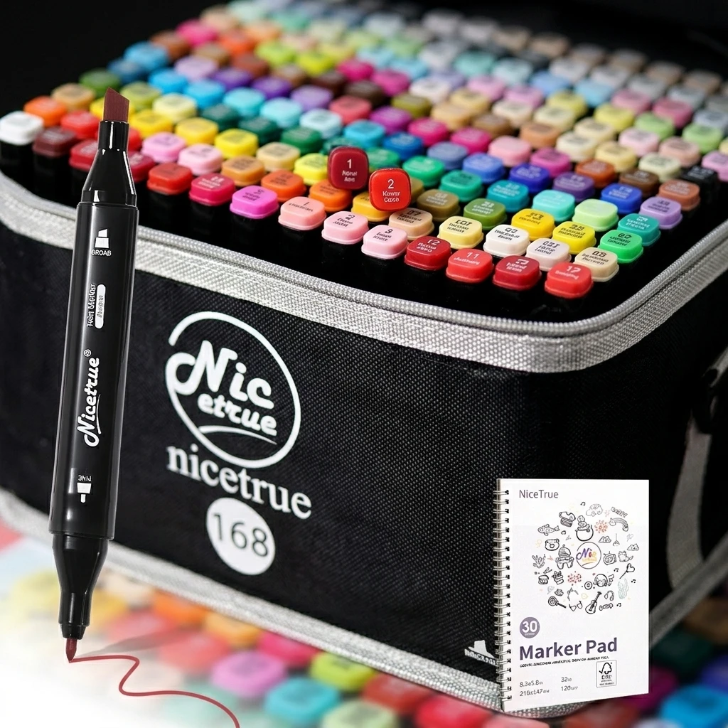 

Nicetrue Two Tip Drawing Markers Alcohol-based Blendable Smooth Perfect for Fine Art For Graphic Designers Case Pad Set Gift Box
