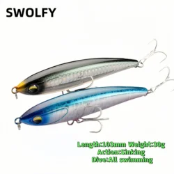 SWOLFY 105mm 30g Sinking Pencil Fishing Lures Long Casting Wobbler Artificial Hard Baits Saltwater Winter Sea Fishing Lure