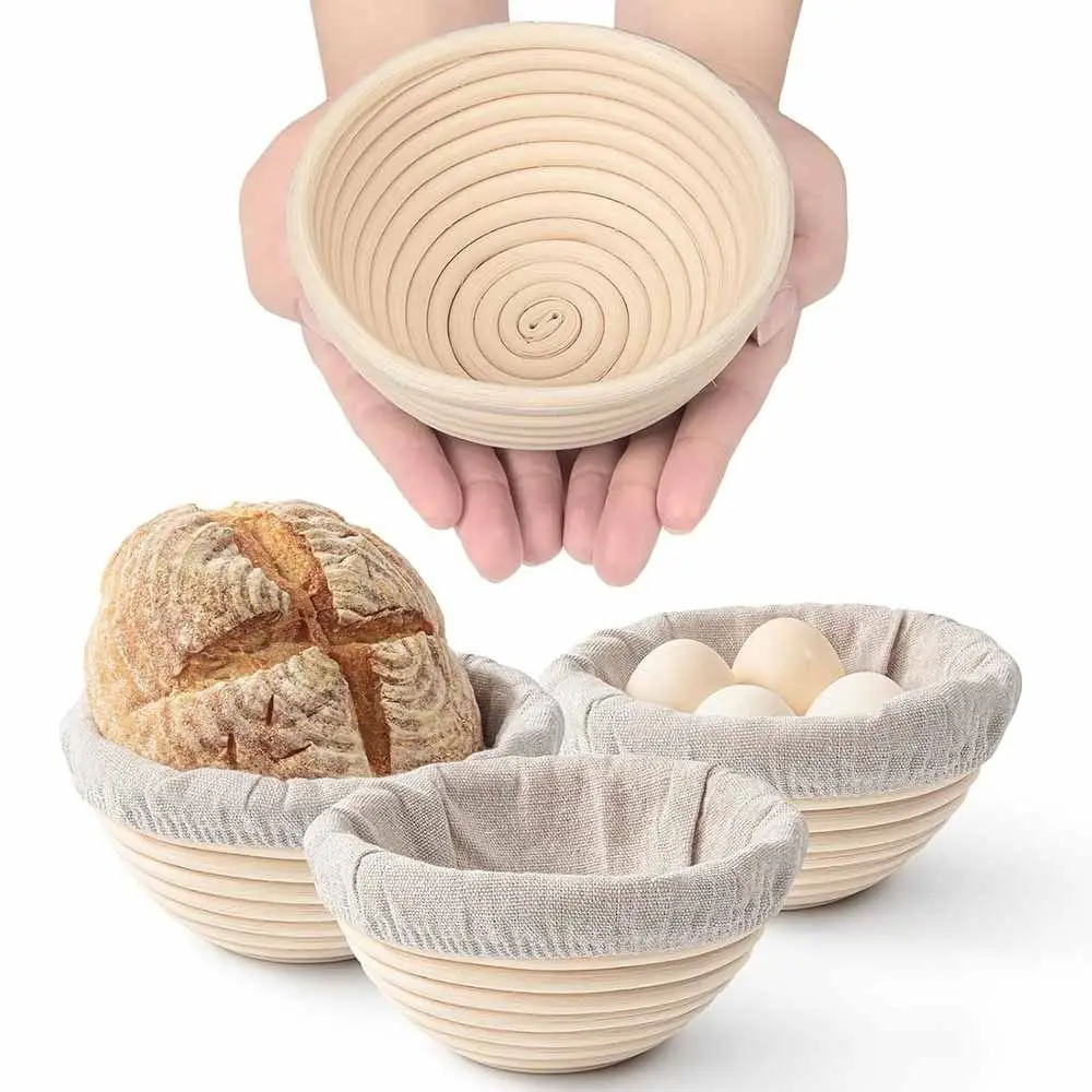 Round Bread Proofing Basket Linen Lining Bread Fermentation Dough Rising Rattan Basket 6 Sizes Handmade Sourdough Proofing Baske