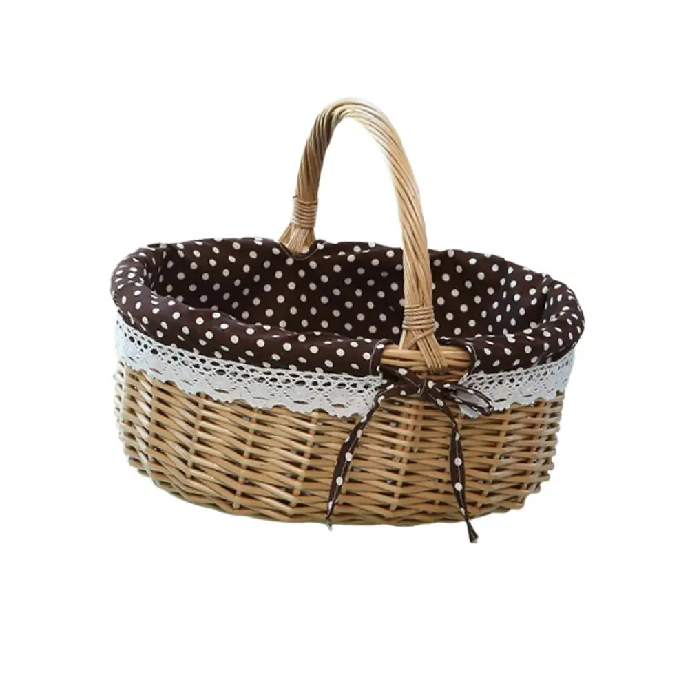 

Rattan Storage Basket Picnic Candy Bread for Table Tent Wicker Material Handheld Wooden Grocery