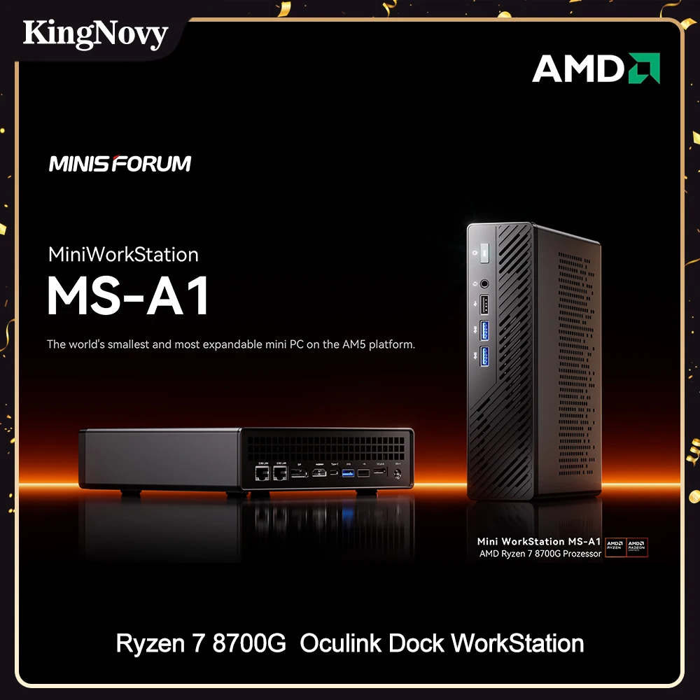 MINISFORUM MS-A1 미니 PC, AMD Ryzen 7, 8700G, Ryzen 5, 8600G, 4 * NVMe, 2*2.5G LAN, USB4, Oculink, Win11, 워크 스테이션, 게임용 컴퓨터, WiFi6