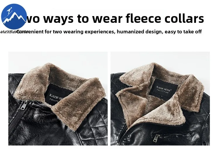 Maxbarley Leather Jacket Men Winter 2025 New Handsome Fleece Lined PU Leather Coat Man Light Luxury Hunting Motorcycle Jacket