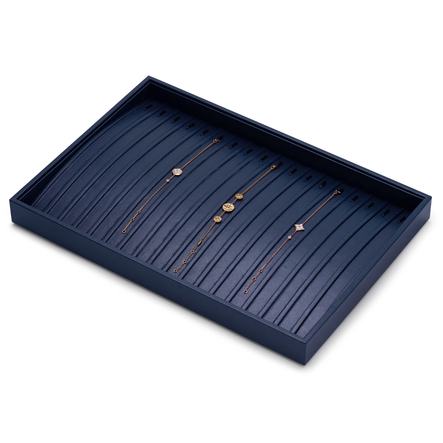 Oirlv Premium Blue Leather Stackable Jewelry Tray Multifunction Jewelry Drawer Organizer Trays Rings Earrings Storage Props