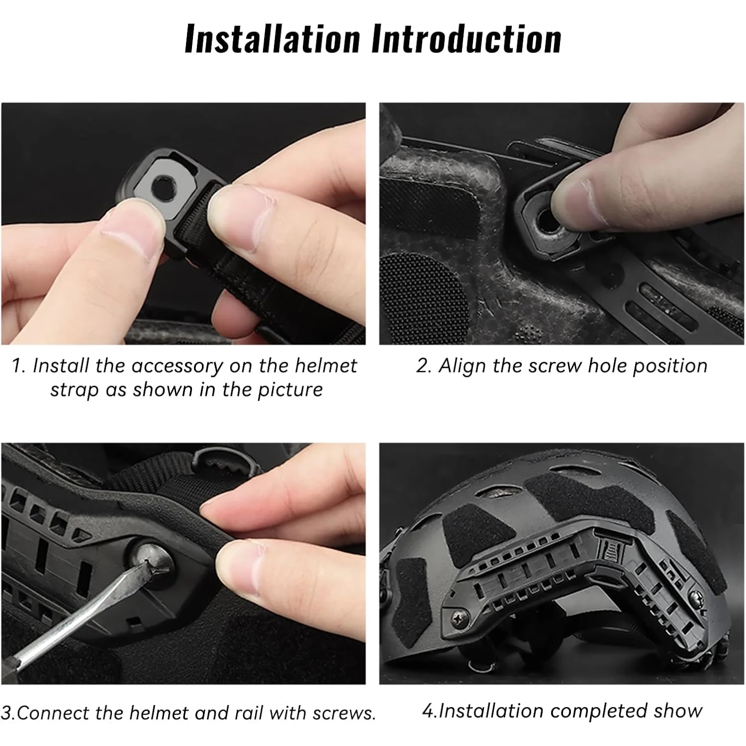 Tactical Helmet Rail Mount Accessory Side Rails Kit for High Cut Fast Helmet with Screws