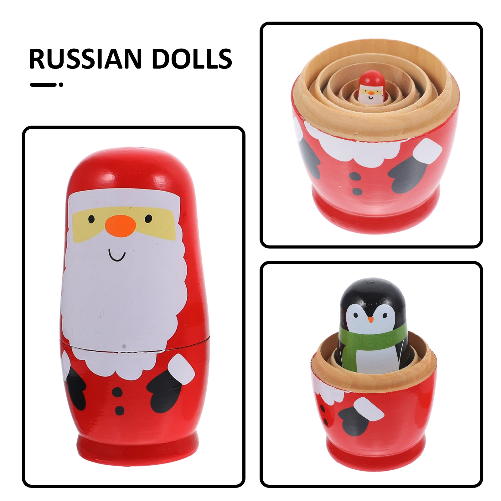

6 Pcs Five-Layer Matryoshka Russian Toy Bamboo Stacking Toys Nesting