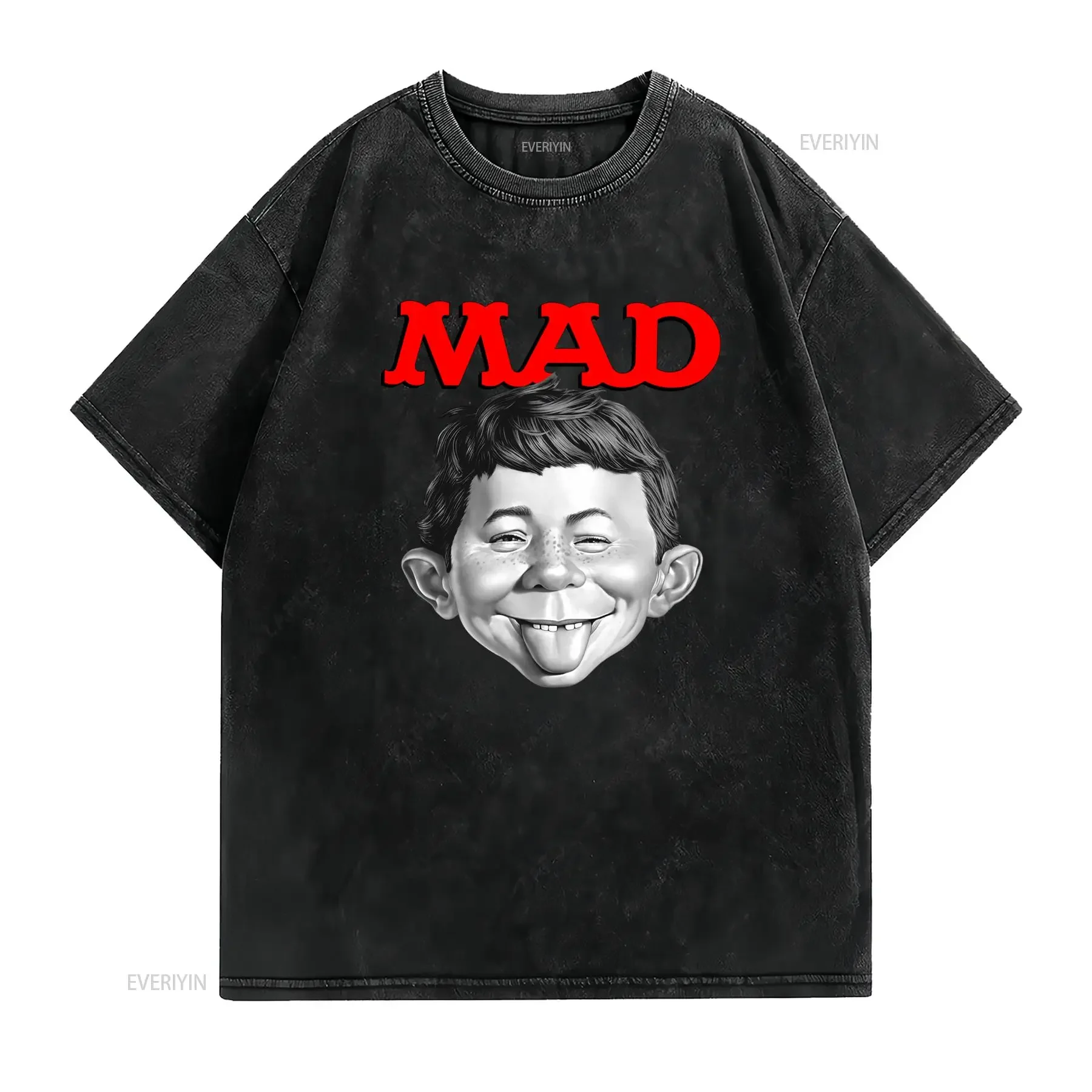 Mad Magazine Alfred E Newman Vintage 1970S T Shirt Iconic Red Logo Faces Retro 70s Durable Crew Neck Casual Streetwear All