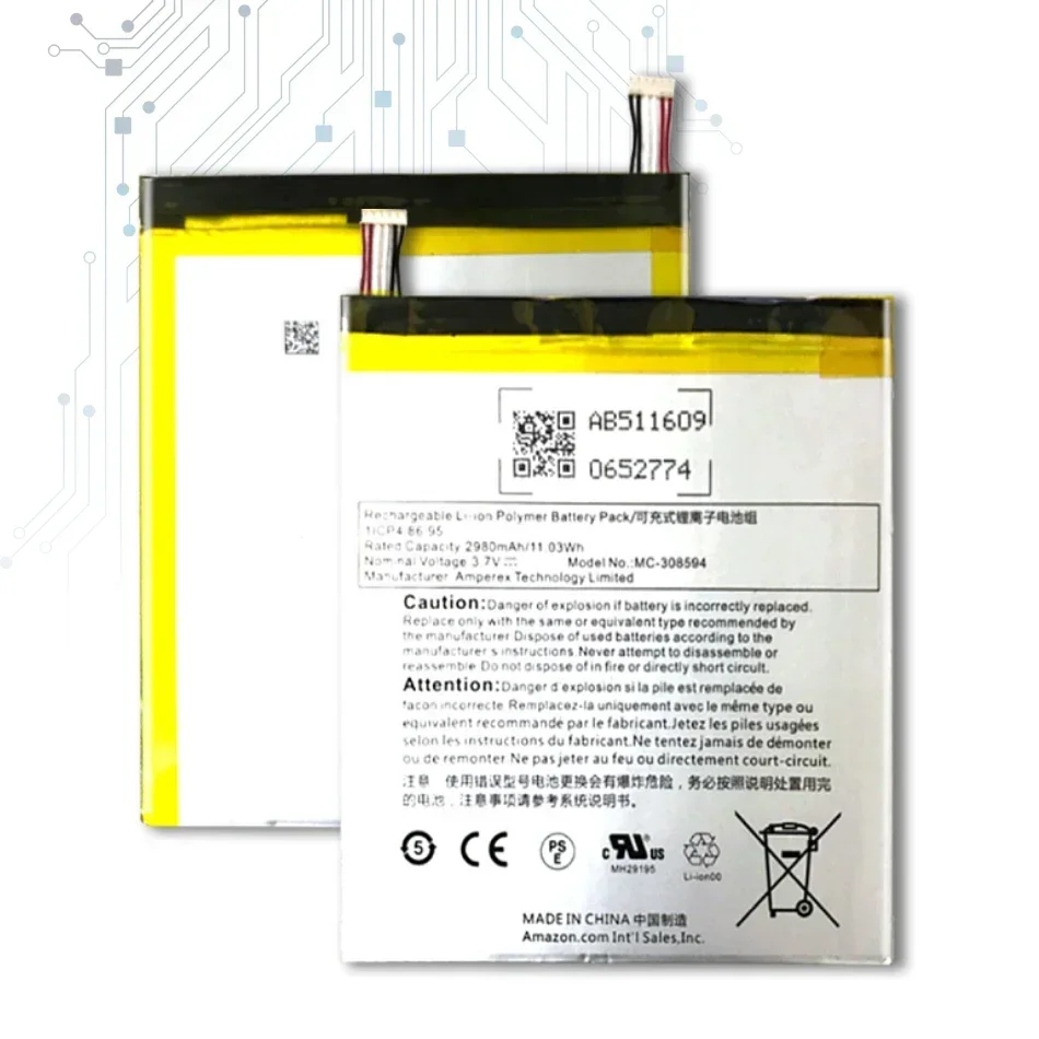 2980mAh, MC- 308594 , Bateria para Amazon Kindle Fire 7 5a geração, SV98LN, Batteria, + ferramentas gratuitas