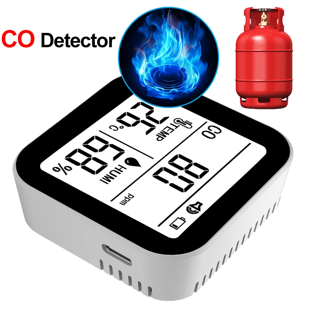 3-in-1 Portable Carbon Monoxide Detector Alarm Function CO Temp Humidity Detector with Lanyard for Camping Travel Car RV Vehicle